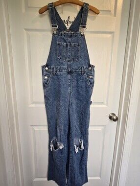 Pacsun Overalls Women's Small Denim Wide Leg Distressed Bibs Y2k 90s